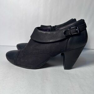 Black Leather Ankle Booties | Buckle Strap | Side Zip | Block Heel